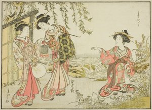 Kurtisaner fra Kadotsutaya, fra boken "Mirror of Beautiful Women of the Pleasure Quarters (Seiro bijin awase sugata kagami)," vol. 1 av Katsukawa Shunsho