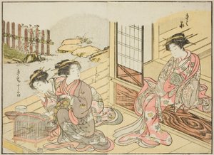 Kurtisaner fra Kagemanjiya, fra boken "Mirror of Beautiful Women of the Pleasure Quarters (Seiro bijin awase sugata kagami)," vol. 1 av Katsukawa Shunsho