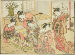 Kurtisaner fra Wakanaya, fra boken "Mirror of Beautiful Women of the Pleasure Quarters (Seiro bijin awase sugata kagami)," vol. 1 av Katsukawa Shunsho