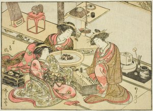 Kurtisaner fra Yamashiroya, fra boken "Mirror of Beautiful Women of the Pleasure Quarters (Seiro bijin awase sugata kagami)," vol. 2 av Katsukawa Shunsho