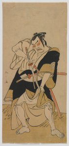 Kabuki-skuespiller Nakamura Sukegoro II som en samurai, Edo-periode, slutten av 1770-tallet (farget treblokktrykk) av Katsukawa Shunsho