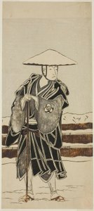 Skuespilleren Bando Mitsugoro I som abbed Saimyo-ji Tokiyori, forkledd som en munk, i Joruri "Onna Hachi no Ki" (en kvinnelig versjon av "The Potted Trees") fra del to av stykket Onna Aruji Hatsuyuki no Sekai (A Woman as Master: The World of the First Snow av Katsukawa Shunsho