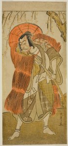 Skuespilleren Ichikawa Danjuro V som Akushichibyoe Kagekiyo forkledd som en tigger, i stykket Tsukisenu Haru Hagoromo Soga, fremført på Ichimura-teatret i den tredje måneden, 1777 av Katsukawa Shunsho