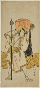 Skuespilleren Ichikawa Danjuro V som Moriya no Daijin Forkledd som Rokuju-rokubu i stykket Miya-bashira Iwao no Butai, fremført på Morita Theatre i den syvende måneden, 1773 av Katsukawa Shunsho