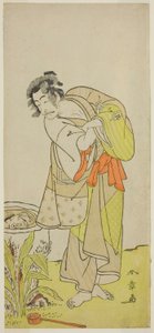 Skuespilleren Ichikawa Danjuro V som Soga no Dozaburo (?) i stykket Shida Yuzuriha Horai Soga (?), fremført på Morita Theatre (?) i den første måneden, 1775 (?) av Katsukawa Shunsho