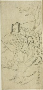 Skuespilleren Ichikawa Danzo III som I no Hayata Tadazumi i Play Nue no Mori Ichiyo no Mato, fremført på Nakamura Theatre i den ellevte måneden, 1770 av Katsukawa Shunsho