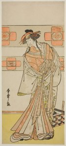 Skuespilleren Ichikawa Monnosuke II som spøkelset til den overløpne munken Seigen i skuespillet Edo no Hana Mimasu Soga, fremført på Nakamura Theatre i den andre måneden, 1783 av Katsukawa Shunsho