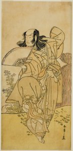 Skuespilleren Ichikawa Yaozo III som Kusunoki Uraminosuke forkledd som en mannlig rev fra Tsukamoto (?), i stykket Kumoi no Hana Yoshino no Wakamusha (?), fremført på Nakamura Theatre (?) i den ellevte måneden, 1786 (?) av Katsukawa Shunsho