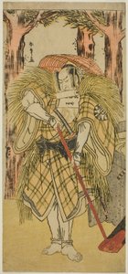 Skuespilleren Nakamura Nakazo I som Hakamadare Yasusuke eller Watanabe no Tsuna (?) i stykket Shintenno Tonoi no Kisewata (?), fremført på Nakamura Theatre (?) i den ellevte måneden, 1781 (?) av Katsukawa Shunsho