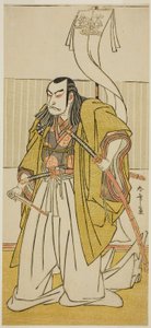 Skuespilleren Nakamura Nakazo I som Kusunoki Masayuki forkledd som Uji no Joetsu, i stykket Go Taiheiki Shirishi-banashi, fremført på Morita Theatre i den fjerde måneden, 1780 av Katsukawa Shunsho