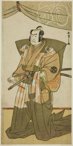 Skuespilleren Nakamura Nakazo I som Saito Sanemori i stykket Kitekaeru Nishiki no Wakayaka, fremført på Nakamura Theatre i den ellevte måneden, 1780 av Katsukawa Shunsho