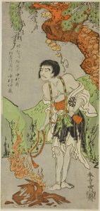 Skuespilleren Nakamura Nakazo I som munk, Raigo Ajari, i Play Nue no Mori Ichiyo no Mato (Forest of the Nue Monster: Target of the Eleventh Month), fremført på Nakamura Theatre fra den første dagen i den ellevte måneden, 1770 av Katsukawa Shunsho