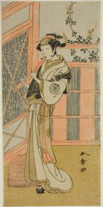 Skuespilleren Nakamura Noshio I som Misao forkledd som en Komuso i stykket Kosode-gura no Tekubari, fremført på Morita-teatret i den andre måneden, 1772 (?) av Katsukawa Shunsho
