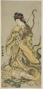 Skuespilleren Nakamura Noshio I som gudene Benzaiten av Enoshima i skuespillet Onno Aruji Hatsuyuki no Sekai, fremført på Morita-teatret i den ellevte måneden, ca. 1773 (farget treblokktrykk; hosoban) av Katsukawa Shunsho