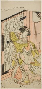 Skuespilleren Nakamura Tomijuro I som Lady Hangaku (Hangaku Gozen) i stykket Wada-gassen Onna Maizuru, fremført på Nakamura Theatre i den syvende måneden, 1777 av Katsukawa Shunsho