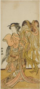 Skuespilleren Nakamura Tomijuro I som kurtisanen Toyama fra Tsuruga i stykket Keisei Tsuki no Miyako, fremført på Morita Theatre i den åttende måneden, 1775 av Katsukawa Shunsho