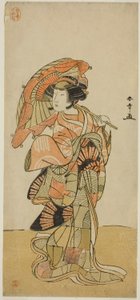 Skuespilleren Nakamura Tomijuro I som hunnreven fra Ubagadake-fjellet i stykket "Chigo Torii Tobiiri Kitsune," fremførte på Ichimura Theatre i den ellevte måneden, 1777 av Katsukawa Shunsho