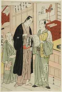Skuespilleren Onoe Matsusuke I i garderoberommet på et teater av Katsukawa Shunsho