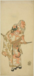 Skuespiller Otani Hiroemon III som Hige no Ikyu i scenen "Sukeroku" i stykket "Hitokidori Harutsuge Soga" av Katsukawa Shunsho