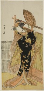 Segawa Chrysanthemum Woman Good As Michichiba-medlem Higashi no Mori Sakae Kusunoki fremført på Ichimura-medlem Te Eventh mandag, 1779 av Katsukawa Shunsho