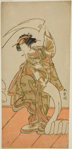 Skuespilleren Segawa Kikunojo III som kurtisan Kisegawa i en "Nuno Sarashi"-dans, i stykket Hana-zumo Genji Hiiki, fremført på Nakamura Theatre i den ellevte måneden, 1775 av Katsukawa Shunsho