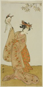 Skuespilleren Segawa Yujiro I som Matsukaze, søster til Togashi no Saemon, i stykket Gohiiki Kanjincho (din favorittskuespill Kanjincho [abonnementslisten]), fremført på Nakamura Theatre fra den første dagen i den ellevte måneden, 1773 av Katsukawa Shunsho