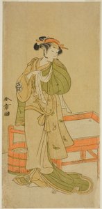 Skuespilleren Yamashita Kinsaku II som Moshio i stykket Izu-goyomi Shibai no Ganjitsu, fremført på Morita Theatre i den ellevte måneden, 1772 av Katsukawa Shunsho