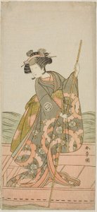 Skuespilleren Yoshizawa Iroha I som prinsesse Yosooi (Yosooi Hime) i stykket Kikujido Shuen no Iwaya, fremført på Morita Theatre i den ellevte måneden, 1775 av Katsukawa Shunsho