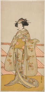 Skuespilleren Yoshizawa Iroha I som Tamamo no Mae (?) i stykket Sakuya Kono Hana no Kaomise (?), fremført på Nakamura Theatre (?) i den ellevte måneden, 1776 (?) av Katsukawa Shunsho