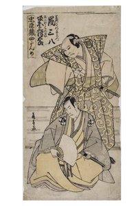 Treasury of Loyal Retainers, lov 4. Skuespillerne Arashi Sanpachi og Bando Mitsugoro av Katsukawa Shunsho