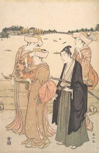 En ung samurai og tre kvinner, ca. 1789.