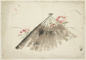 Kassert vifte blant rosa av Katsushika (school of) Hokusai