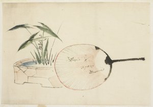 Vifte og plantearrangement av Katsushika (school of) Hokusai
