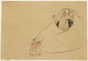 Hotei tilbyr flammende juvel til en liten gutt, ca. 1850 (blekk og farge på papir)
