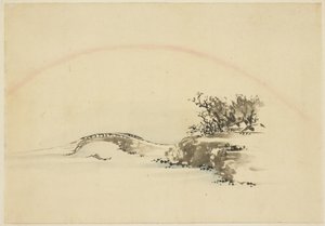 Landskap med regnbue av Katsushika (school of) Hokusai