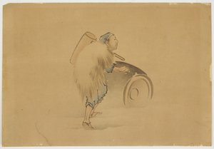 Man with Mallet Rolling Barrel, ca. 1850 (blekk og farge på papir)