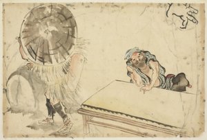 Mochi Maker and a Tatami Maker (to skisser), ca. 1815-1849 (blekk og farge på papir) av Katsushika (school of) Hokusai