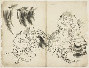 Personifisering av Storm med Kintaro og Weeping Oni, ca. 1815-1849 (blekk på papir)
