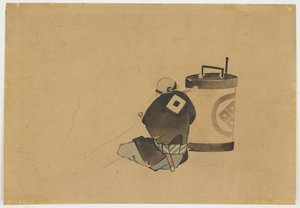 Sittende ledsager som røyker ved en lampe, ca. 1850 (blekk og farge på papir) av Katsushika (school of) Hokusai