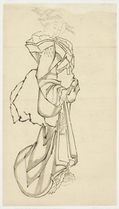Walking Courtesan (studie), ca. 1815-1849 (blekk på papir av Katsushika (school of) Hokusai