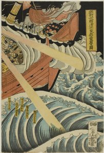 Heikes spøkelser dukker opp i Daimotsu-bukten i Settsu-provinsen (Sesshu Daimotsu-folkets Heike) av Katsushika Hokui