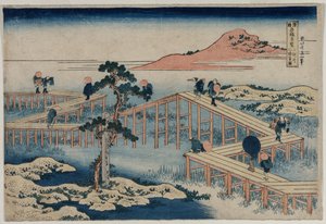 Et eldgammelt bilde av broen med åtte deler i Mikawa-provinsen (fra serien Curious Views of Famous Bridges in the Provinces) av Katsushika Hokusai