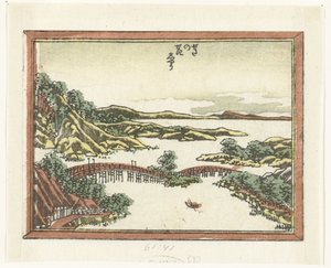 Kveldsglød i Seta Seta no sekisho (tittel på objekt) Gravert åtte utsikt over Omi-provinsen (serietittel) Doban Omi hakkei (serietittel) av Katsushika Hokusai
