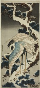 Traner på snødekt furu av Katsushika Hokusai