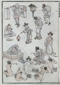 Daglige livsbevegelser, fra en Manga (farget treblokktrykk) av Katsushika Hokusai