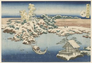 Sumida-elven i snø Sumida (tittel på objekt) Snow, Moon and Flowers (serietittel) Setsugekka (serietittel på objekt) av Katsushika Hokusai