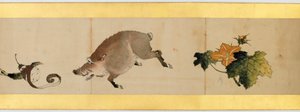 Detalj av Handscroll med diverse bilder, Edo Period, 1839 blekk og farger på papir av Katsushika Hokusai