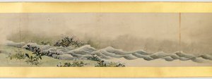 Detalj av Handscroll med diverse bilder, Edo Period, 1839 blekk og farger på papir