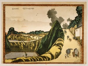 Landsby på veien fra Ushigafuchi til Kudan av Katsushika Hokusai