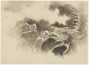 Drage som dukker opp fra skyer, Edo-perioden (blekk på papir) av Katsushika Hokusai